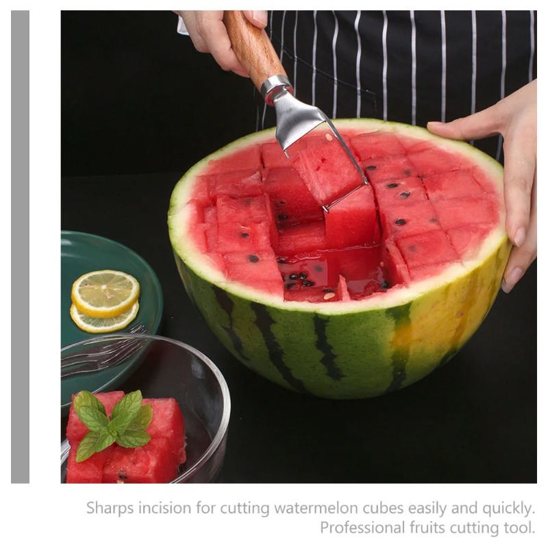 Watermelon Slicer Cutter - Watermelon Cutter Stainless Steel Blade Wooden
