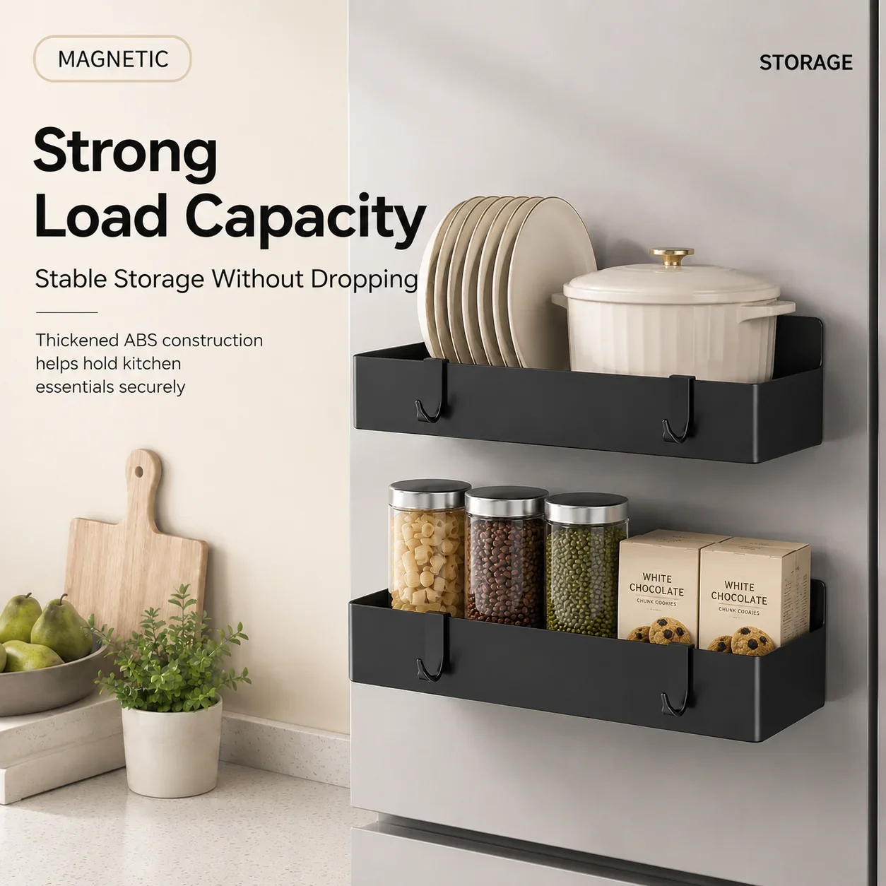 Kitchen Gadgets Organizer - Magnetic Refrigerator Storage Rack ABS Wall
