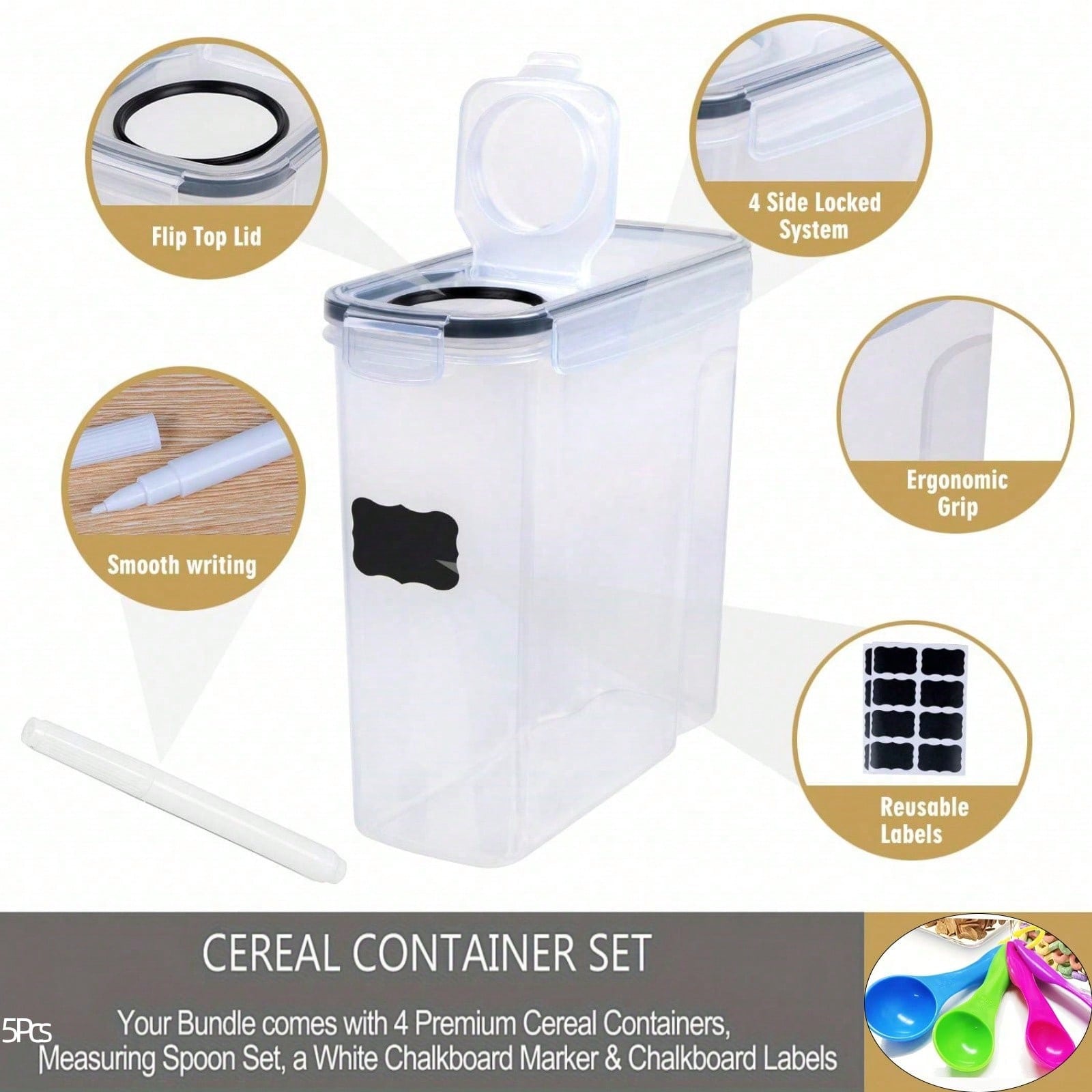 4 Pack Airtight Cereal & Dry F - Kitchen Gadgets Organizer 评论和价格